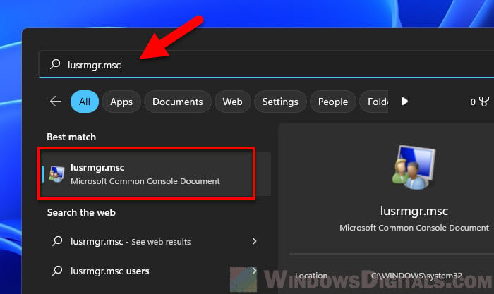 Open lusrmgr.msc in Windows 11