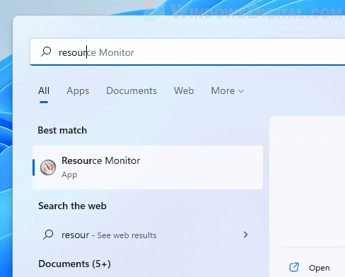 Open resource monitor Windows 11