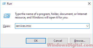Open services.msc in Run Windows 10