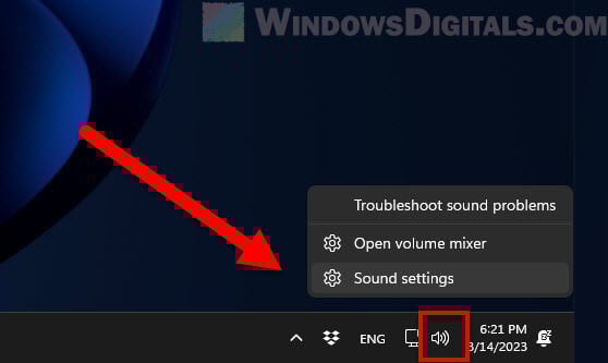 Open sound settings on Windows 11