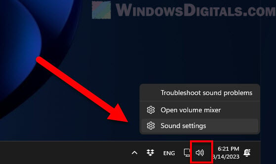 Open sound settings on Windows 11