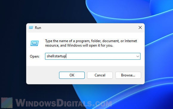Open startup folder via Run command in Windows 11
