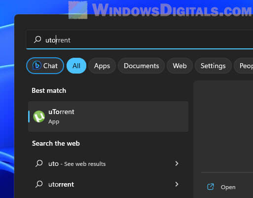 Open uTorrent in Windows 11