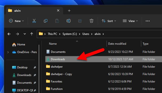 Open user Download folder in Windows 11