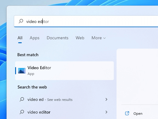 Open video editor Windows 11