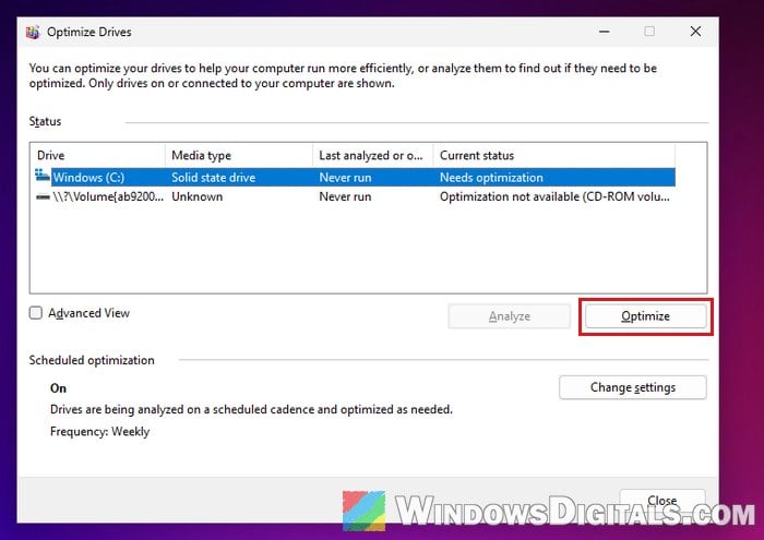Optimize Drives SSD trim Windows 11