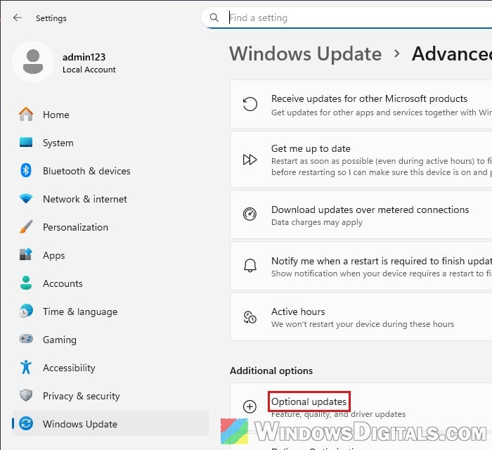 Optional driver updates Windows Update Windows 11