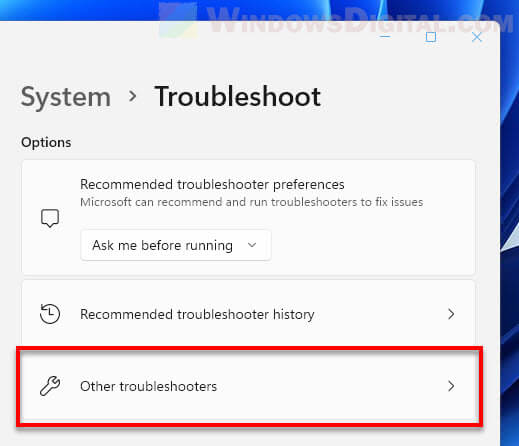 Other troubleshooters Windows 11