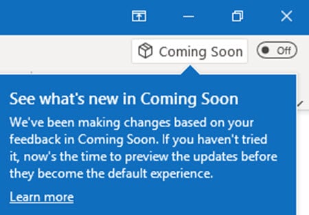 Outlook Coming Soon Try it now button