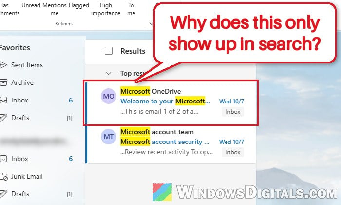 Outlook Email Shows Up in Search but Not in the Inbox, Why?