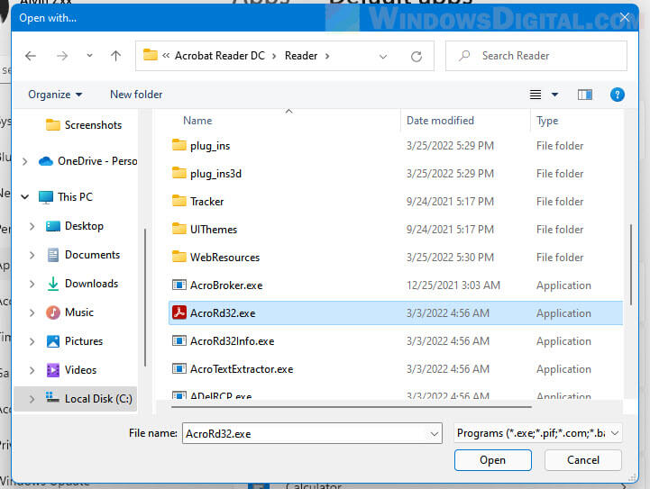 PDF Open With default app Windows 11