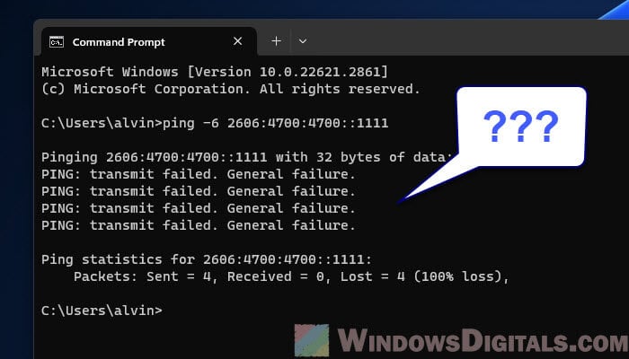 PING transmit failed General failure Windows 11