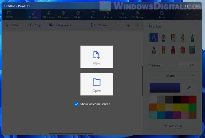 Paint 3D welcome screen
