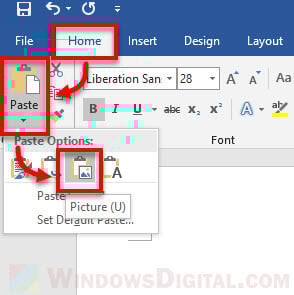 Paste as picture or image in Microsoft Word