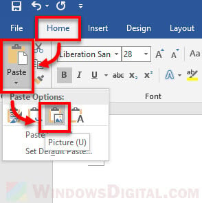 Paste as picture or image in Microsoft Word