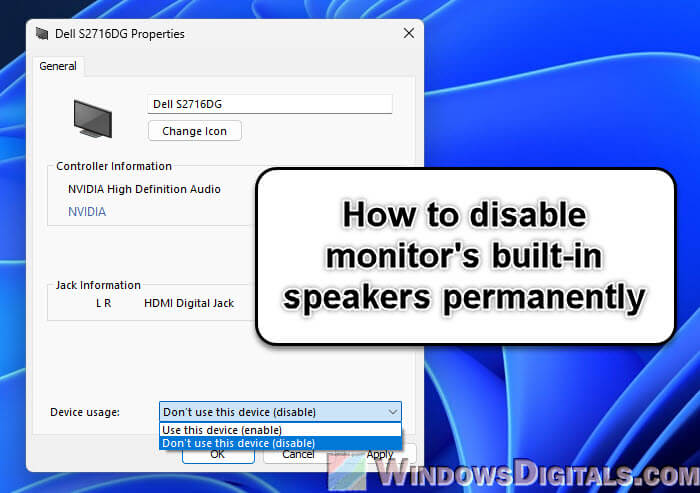 Permanently Disable Monitor Speakers in Windows 11 or 10