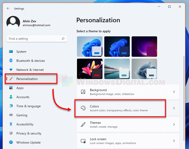 Personalization Colors Settings Windows 11