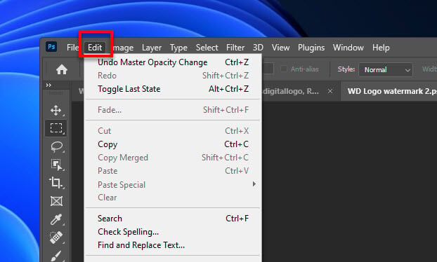 Photoshop Edit Option