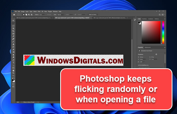 Photoshop Screen Flickering Black and White in Windows 11 or 10