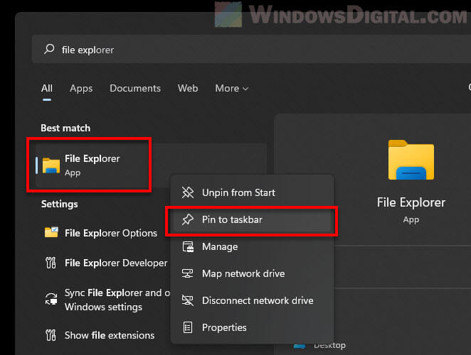 Pin File Explorer to the taskbar Windows 11