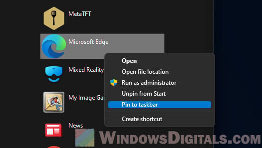 Pin Microsoft Edge Icon to Taskbar