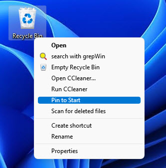 Pin Recycle Bin to Start Windows 11