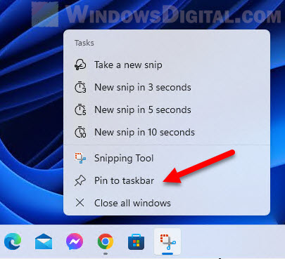 Pin Snipping Tool to Taskbar Windows 11