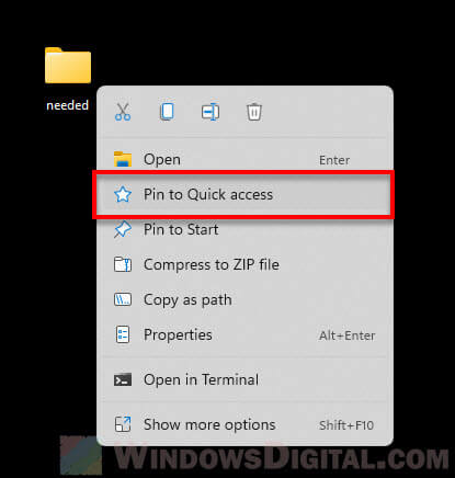 Pin the folder to Quick access