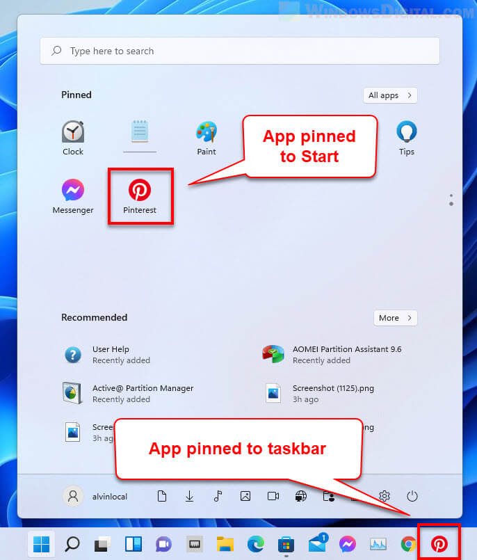 Pin to Start Taskbar Windows 11