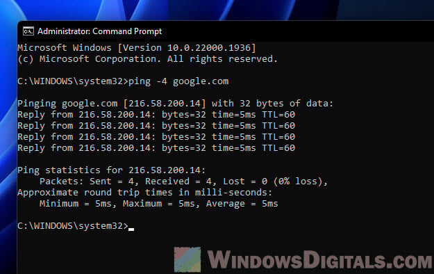 Ping IPv4 address from IPv6