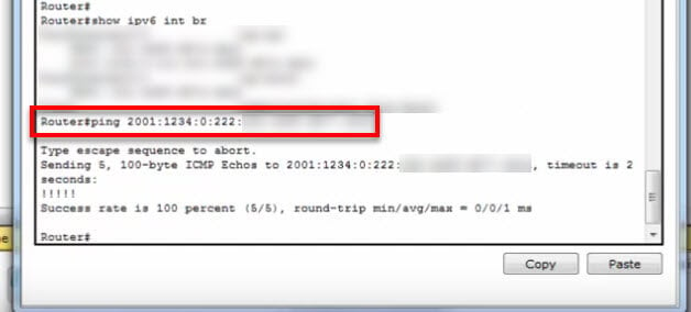 Ping IPv6 Cisco Packet Tracer CLI