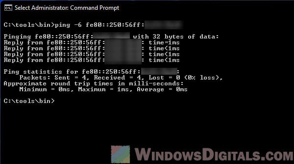 Ping IPv6 address in command prompt on Windows 11