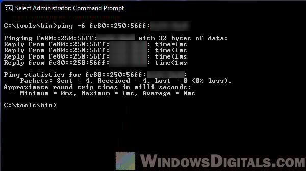 Ping IPv6 address in command prompt on Windows 11