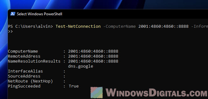 Ping IPv6 address using PowerShell