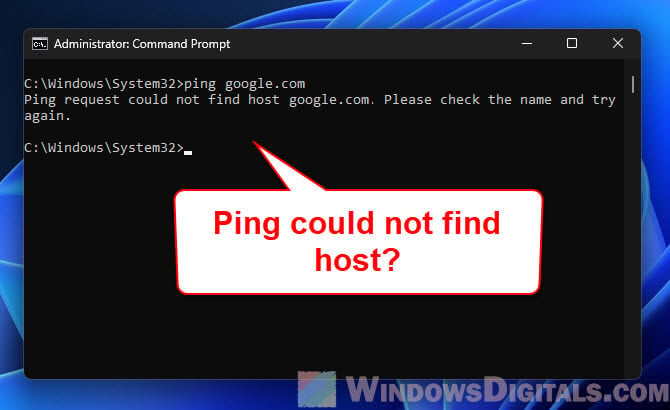 Ping request could not find host google.com Please check the name and try again.