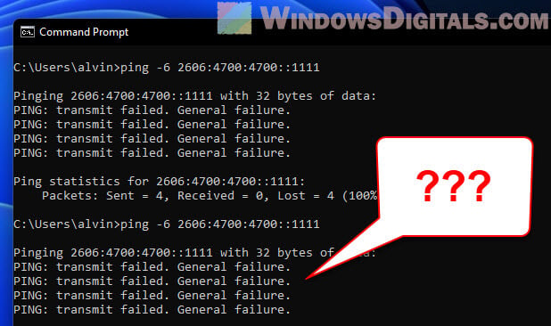 Ping transmit failed general failure Windows