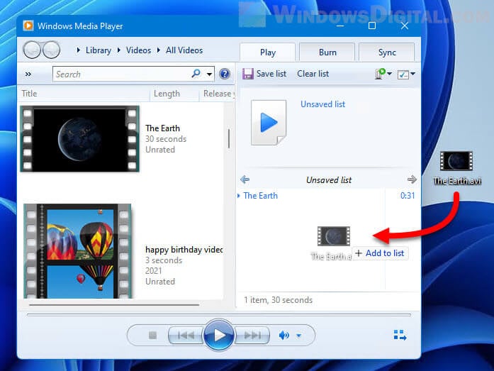 Play AVI files in Windows Media Player on Windows 11