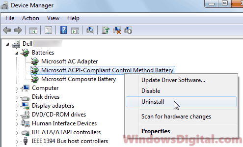 Uninstall laptop battery driver