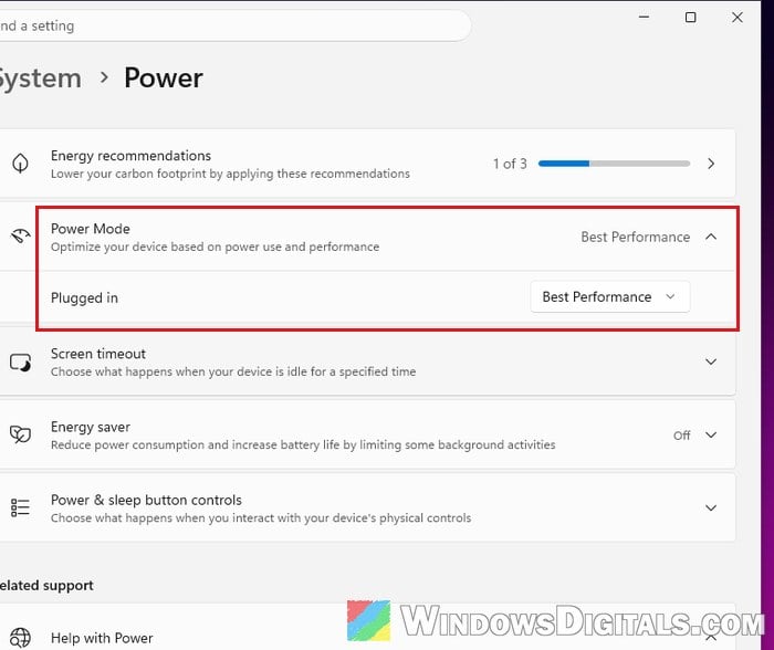 Power mode Best performance Windows 11