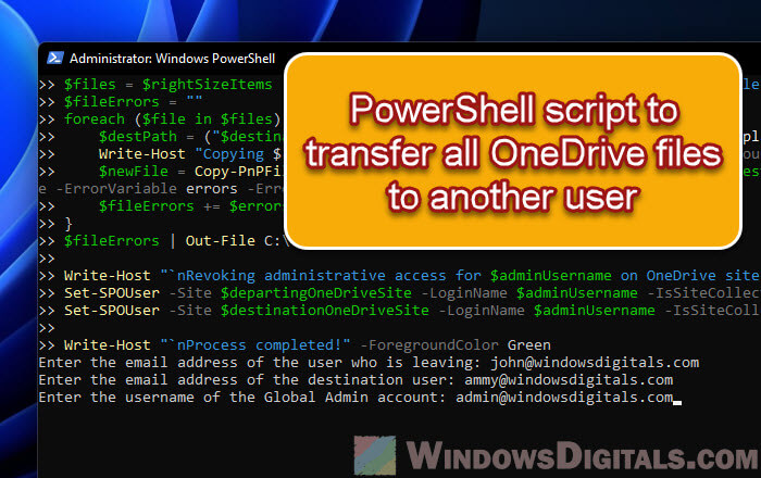 PowerShell Script to Copy All OneDrive Files to Another User