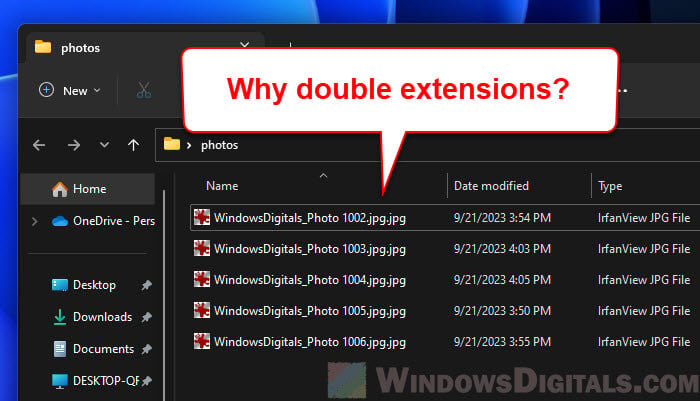 PowerShell rename ended up with double extensions