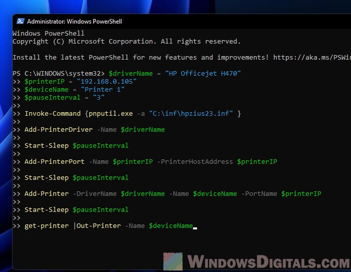 PowerShell script to add a printer driver