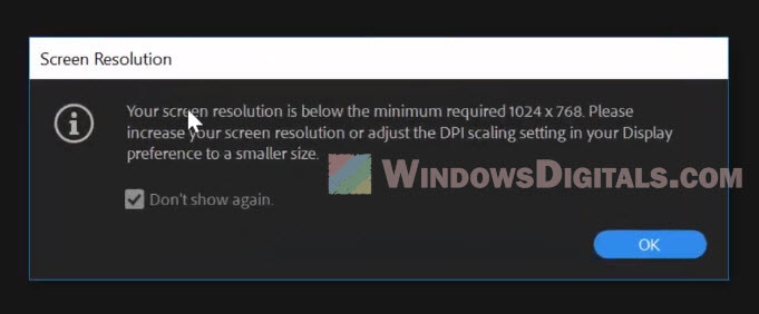 Premiere Pro Screen Resolution Below Minimum 1024x768