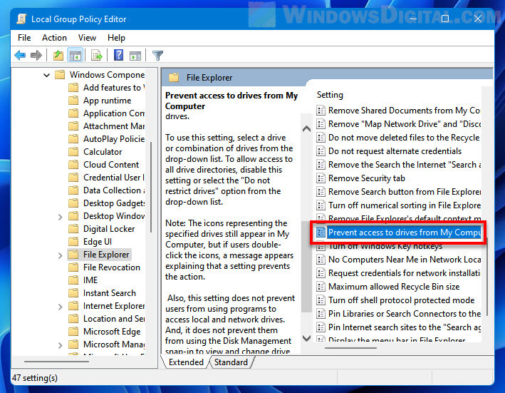 Prevent access to drives from My Computer Windows 11
