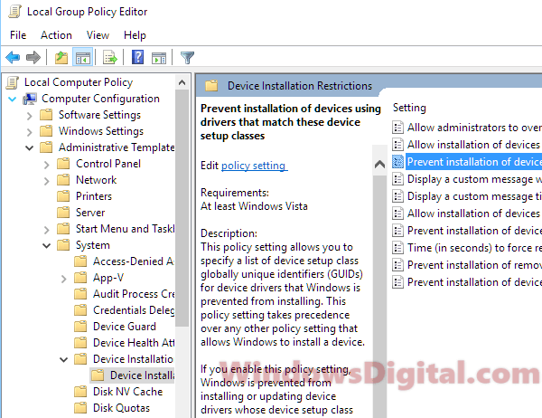 Prevent installation of device stop automatic driver update Win10