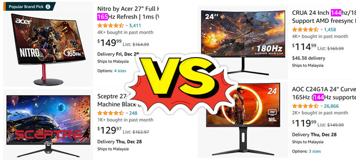 Price difference of 144hz and 165hz monitors