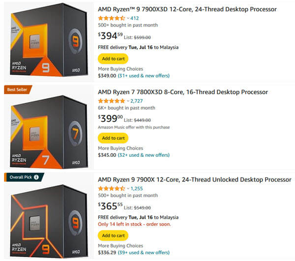 Prices of 7800X3D vs 7900X3D vs 7900X