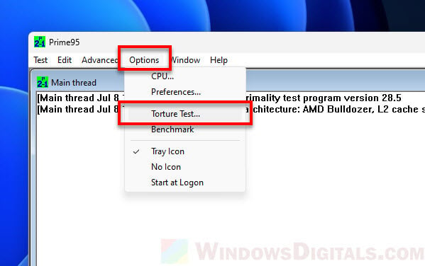 Prime95 Options Torture Test