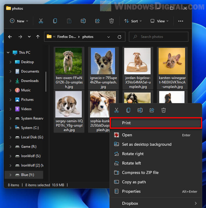 Print multiple photos Windows 11