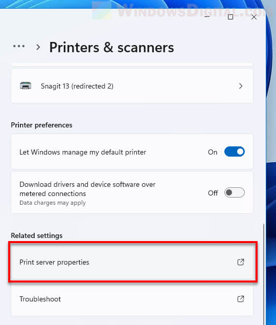 Print server properties Windows 11